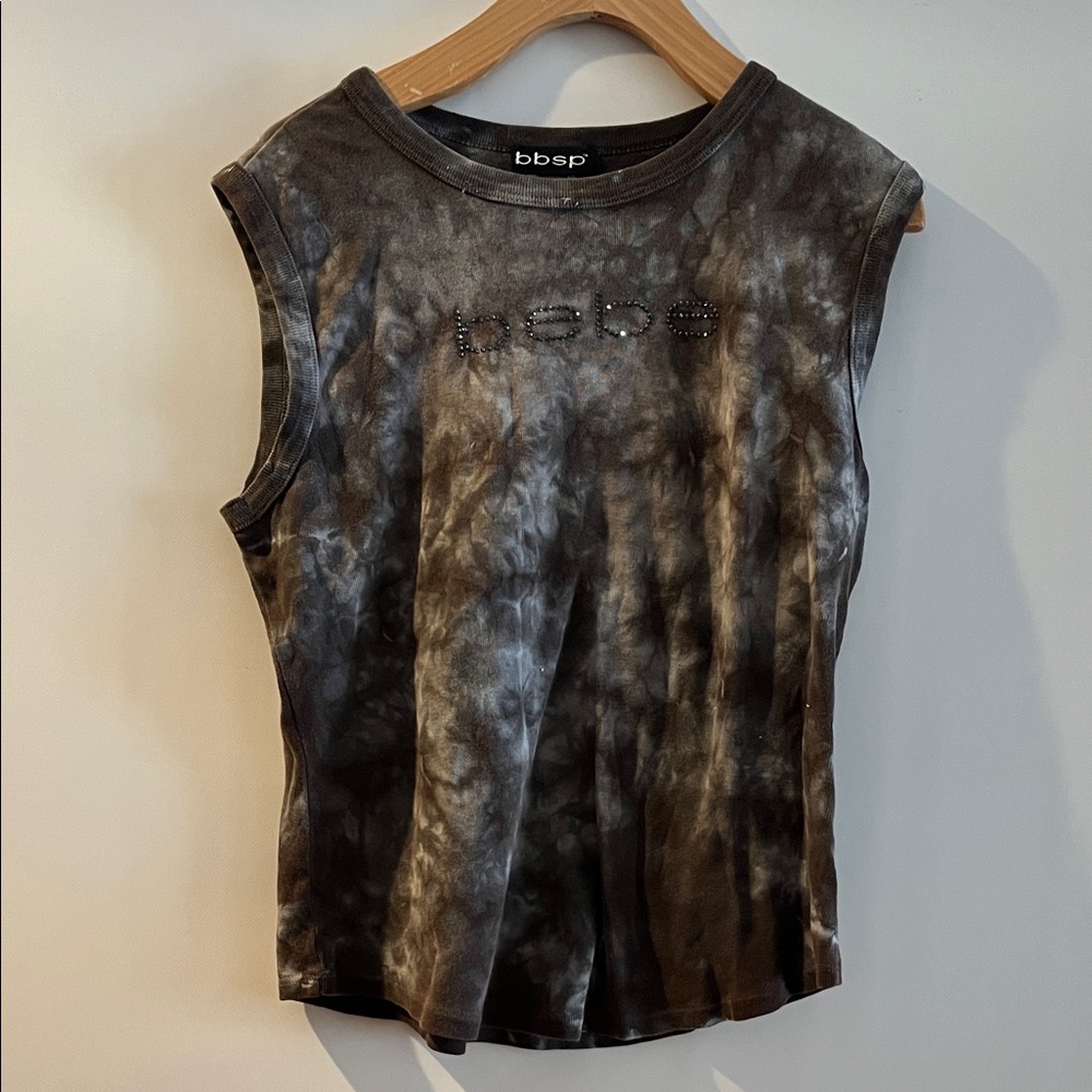 bebe Charcoal Tie-Dye Muscle Tee